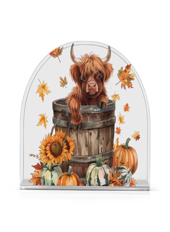 Fustylead Highland Cow Pumpkin Fall Napkin Holder for Table Acrylic Vertical Napkin Holders for Paper Napkins Sunflowers Maple Leafs Decorative Napkin Dispenser for Home Party Dining Cocktail Kitchen - Image 1