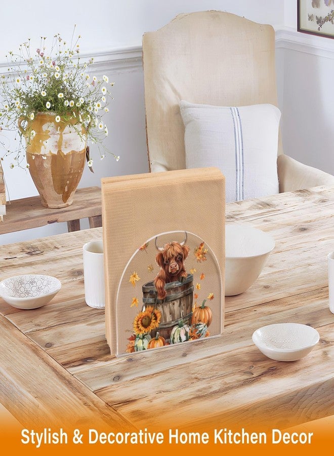 Fustylead Highland Cow Pumpkin Fall Napkin Holder for Table Acrylic Vertical Napkin Holders for Paper Napkins Sunflowers Maple Leafs Decorative Napkin Dispenser for Home Party Dining Cocktail Kitchen - Image 2
