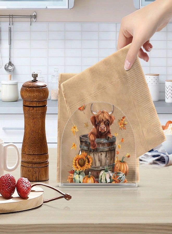Fustylead Highland Cow Pumpkin Fall Napkin Holder for Table Acrylic Vertical Napkin Holders for Paper Napkins Sunflowers Maple Leafs Decorative Napkin Dispenser for Home Party Dining Cocktail Kitchen - Image 5