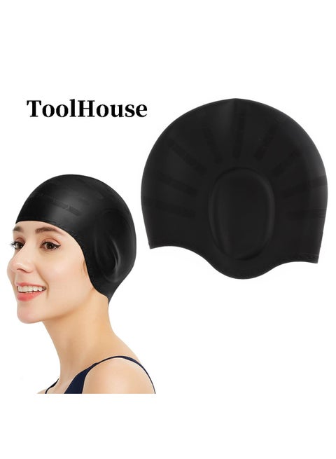 Durable Waterproof Swim Cap with Ear Protection Anti-Chlorine and Anti-Bacterial Swimming Cap 3D Ergonomic Design and Skin Friendly Keeps Hair Clean