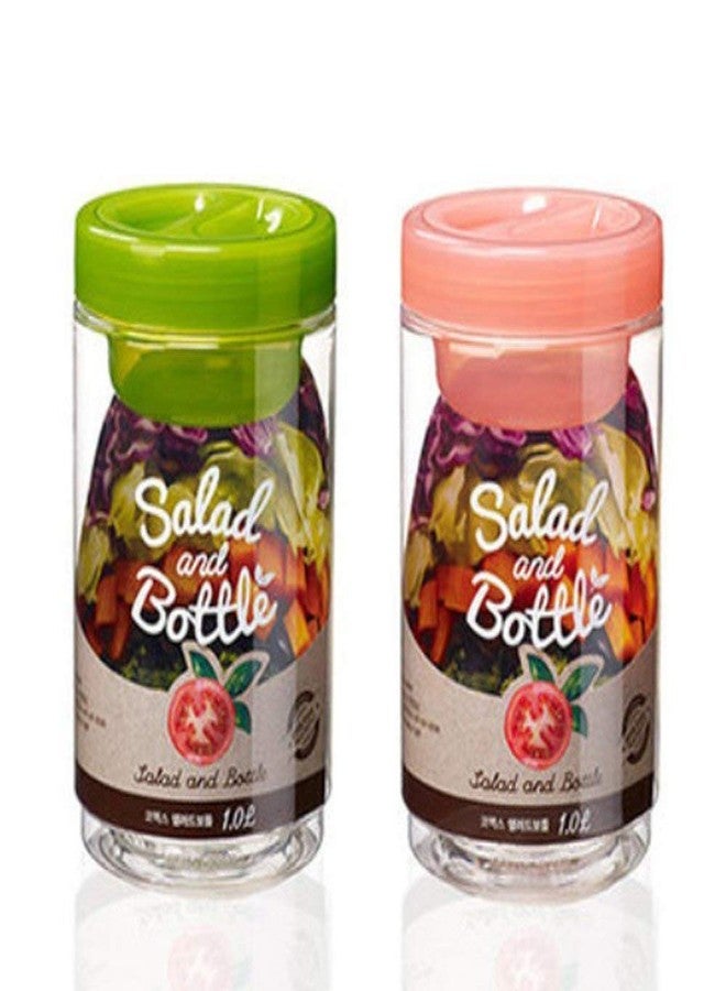 Komax Salad Bottle Set of 2, with Leak Proof Salad Sauce Dressing Case (Pink, Green) - Image 1