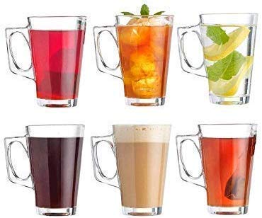 DROPANY DROPANY Glass Tea Cup Set of 6 Crystal Clear Toughened Glass Tea Cup with Convenient Solid Handle Cups Coffee Milk cappuccinos Lemon Tea Green Tea Small Tea Cup 130 ml - Image 4