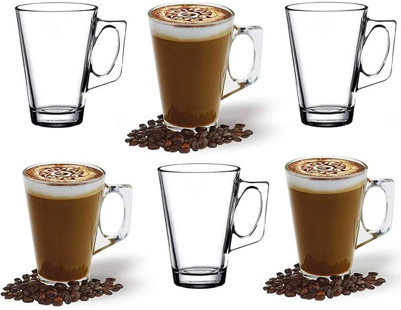 DROPANY DROPANY Glass Tea Cup Set of 6 Crystal Clear Toughened Glass Tea Cup with Convenient Solid Handle Cups Coffee Milk cappuccinos Lemon Tea Green Tea Small Tea Cup 130 ml - Image 1