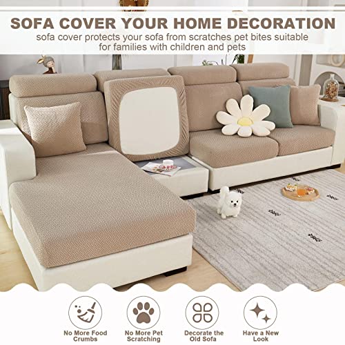 ShowyLive 2024 Wear-Resistant Universal Sofa Cover, Stretch Couch Cushion Slipcovers Replacement, Anti-Slip L Shape Separate Sofa Back Covers, Sofa Slipcover Backrests Protector (Weave Camel,L Back Cover) - Image 2