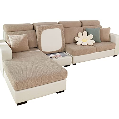 ShowyLive 2024 Wear-Resistant Universal Sofa Cover, Stretch Couch Cushion Slipcovers Replacement, Anti-Slip L Shape Separate Sofa Back Covers, Sofa Slipcover Backrests Protector (Weave Camel,L Back Cover) - Image 1