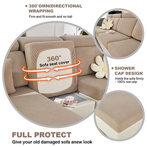 ShowyLive 2024 Wear-Resistant Universal Sofa Cover, Stretch Couch Cushion Slipcovers Replacement, Anti-Slip L Shape Separate Sofa Back Covers, Sofa Slipcover Backrests Protector (Weave Camel,L Back Cover) - Image 5