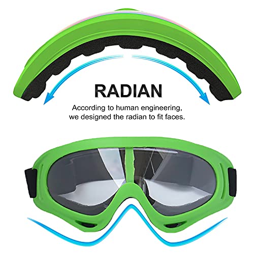 LJDJ Motorcycle Goggles,2 Pack Dirt Bike ATV Motocross Riding Hiking Protective with 2 Pack Neck Breathable Bandana Mask (Green/Clear+Colorful Lenses) - Image 3