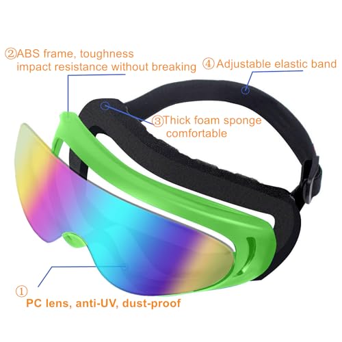 LJDJ Motorcycle Goggles,2 Pack Dirt Bike ATV Motocross Riding Hiking Protective with 2 Pack Neck Breathable Bandana Mask (Green/Clear+Colorful Lenses) - Image 4
