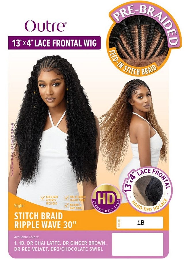 Outre 134 يد مربوطة الدانتيل الجبهة باروكة خياطة ضفيرة موجة متعرجة 30" (1B) - Image 3