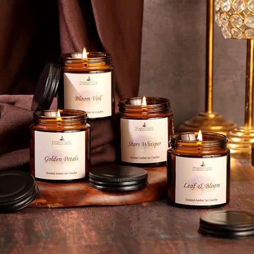 PROSPERRO LUMO by Parkash Candles Amber Jar Scented Candle Gift Set | Pack of 4 (100g Each) | Soy Wax | Long Burning 8–10 Hours | Premium Home & Festive Décor Candles - Image 1