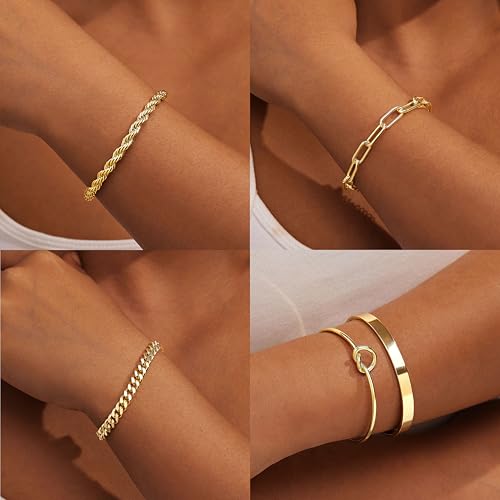 Gokeey Gold Cuff Bracelets for Women, 14K Gold Plated Bangle Bracelet Set for Women, Forever Love Knot Infinity Bangle Paperclip Beaded Twist Bracelets for Women - Image 3