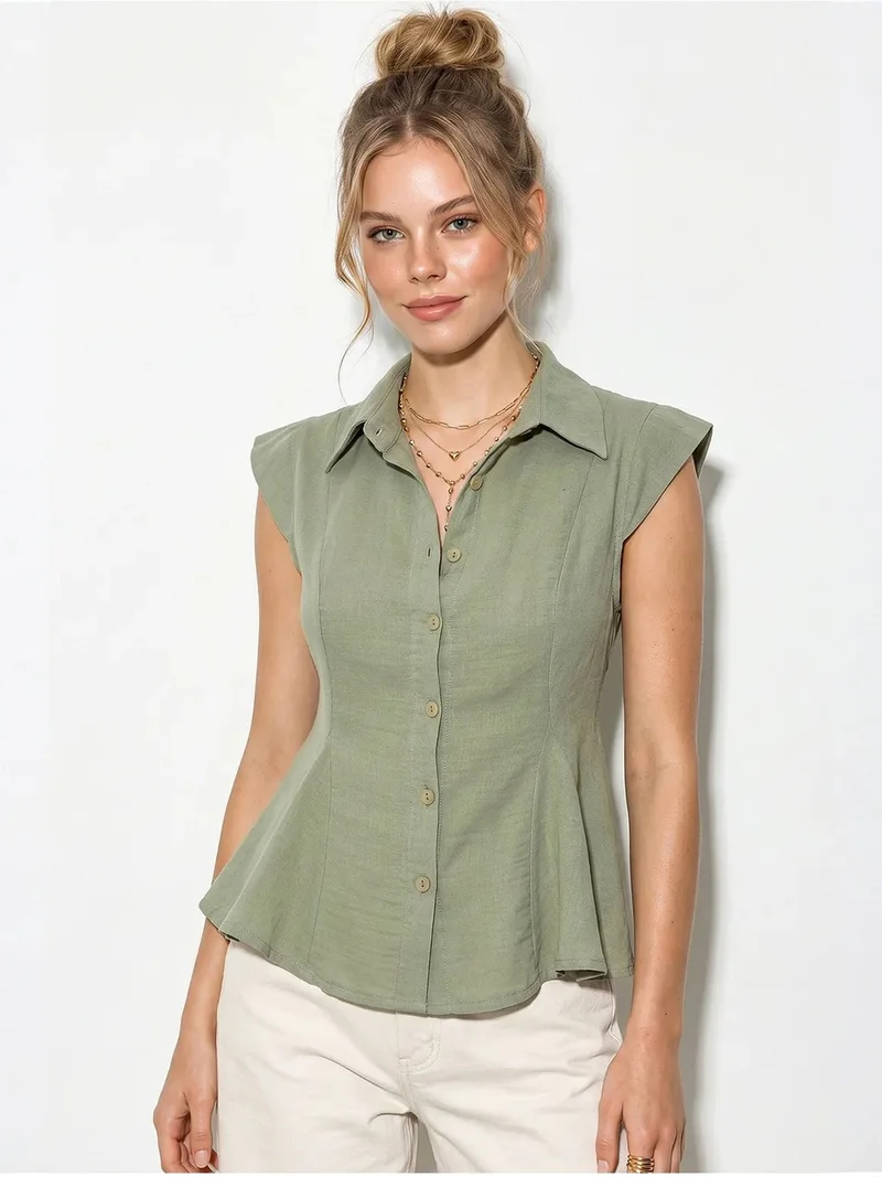 Bianco Lucci LUCCI Fitted Sleeveless Cotton Shirt
