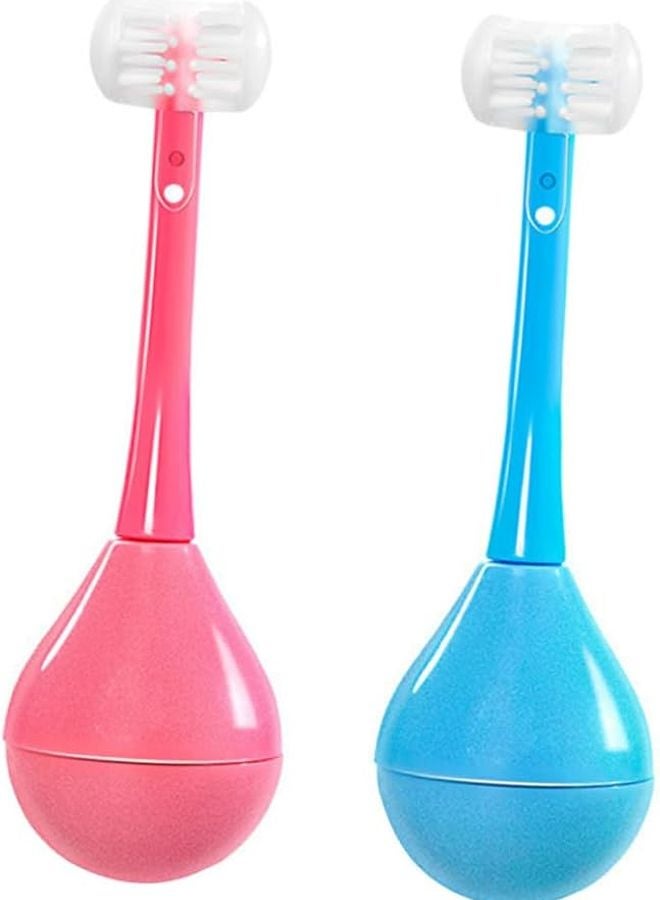 Soft Bristle Toothbrush 2 Pack With Ergonomic Handle And Cartoon Design Pink Blue - Image 2