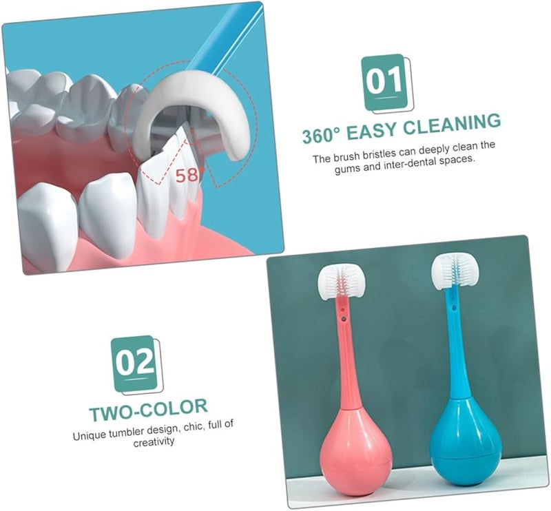 Soft Bristle Toothbrush 2 Pack With Ergonomic Handle And Cartoon Design Pink Blue - Image 4