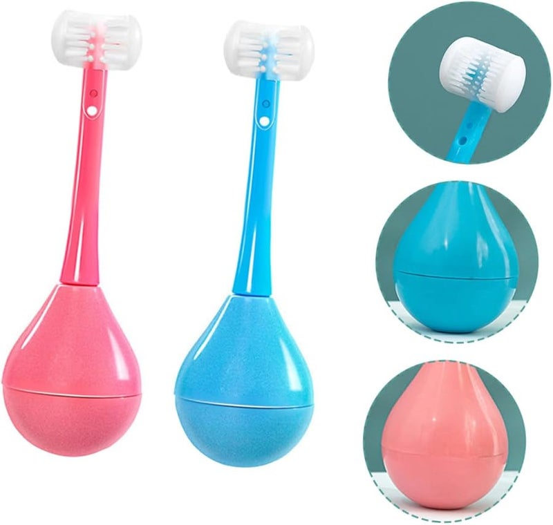 Soft Bristle Toothbrush 2 Pack With Ergonomic Handle And Cartoon Design Pink Blue - Image 5