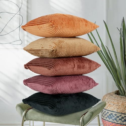 RD TREND® Cushion Cover Set of 5, Decorative Sofa Living Room Home Square Cushion Covers 16 Inch x 16 Inch, Aesthetic Corduroy Striped Double Sided (Multicolor-3,Pack of 5) - Image 1