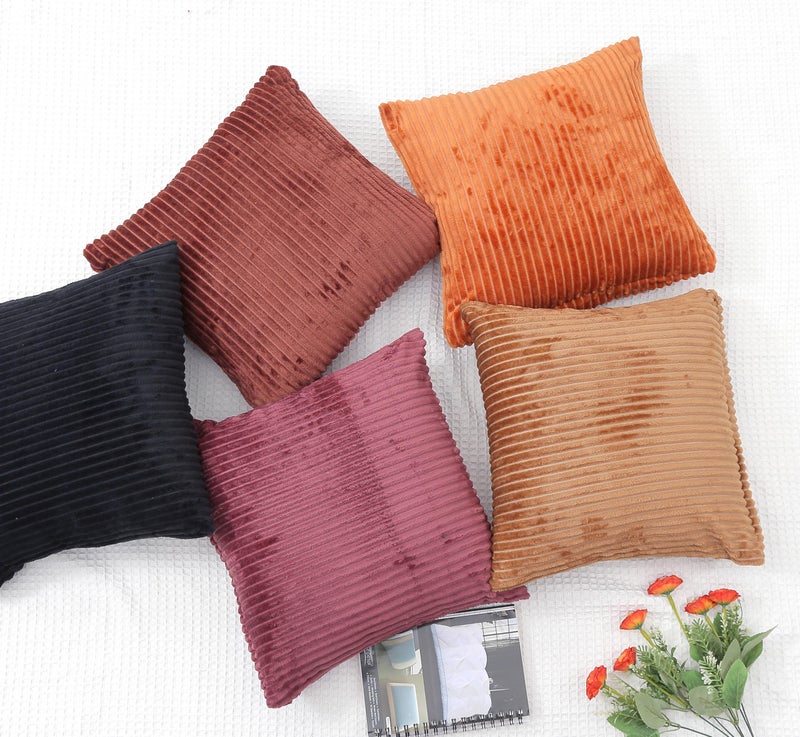 RD TREND® Cushion Cover Set of 5, Decorative Sofa Living Room Home Square Cushion Covers 16 Inch x 16 Inch, Aesthetic Corduroy Striped Double Sided (Multicolor-3,Pack of 5) - Image 4