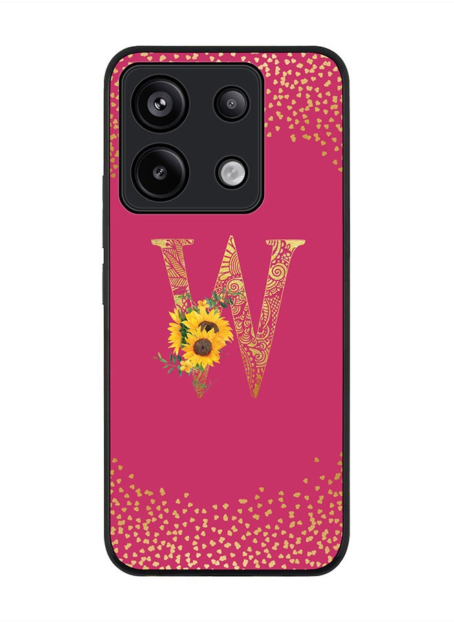 Stylizedd Rugged Case for Xiaomi Redmi Note 13 Pro 5G Case Cover- Custom Monogram Initial Letter Mandala Floral Pattern Alphabet - W(Deep Pink Rose)  - Image 1
