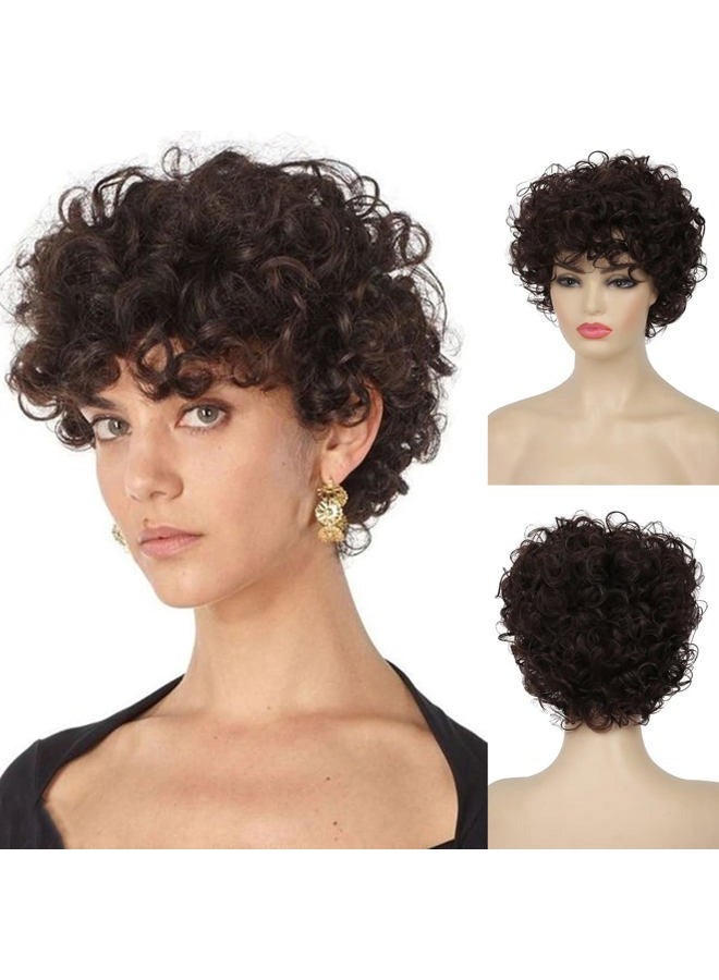 Baruisi Short Curly Brown Wigs for Women Natural Looking Synthetic Brown Cosplay Hair Wig - Image 1