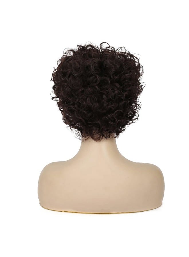Baruisi Short Curly Brown Wigs for Women Natural Looking Synthetic Brown Cosplay Hair Wig - Image 5