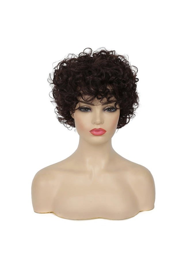 Baruisi Short Curly Brown Wigs for Women Natural Looking Synthetic Brown Cosplay Hair Wig - Image 2