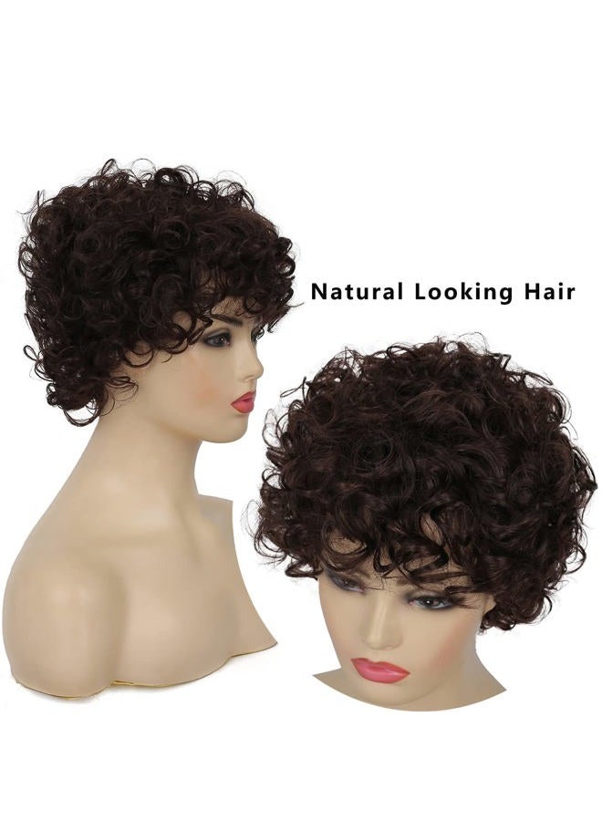 Baruisi Short Curly Brown Wigs for Women Natural Looking Synthetic Brown Cosplay Hair Wig - Image 4