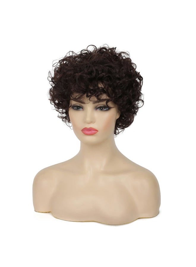 Baruisi Short Curly Brown Wigs for Women Natural Looking Synthetic Brown Cosplay Hair Wig - Image 3