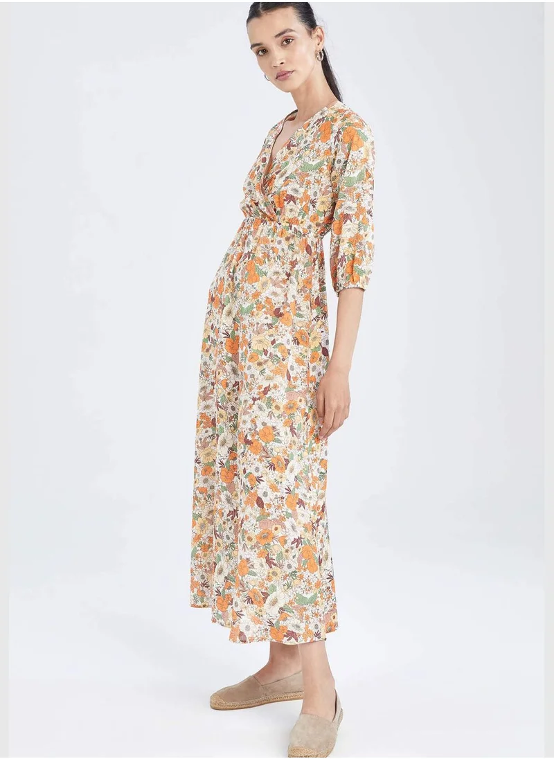 DeFacto Regular Fit Half Sleeves Floral Print Maxi Dress