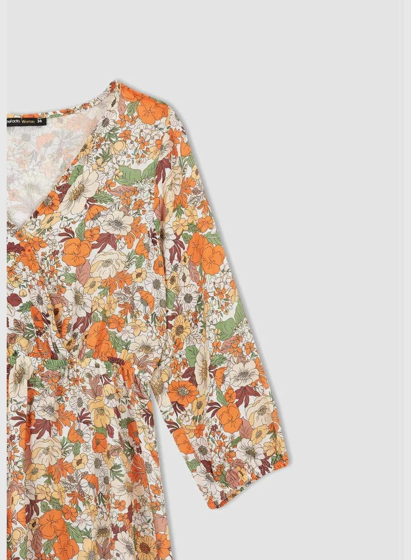 ديفاكتو Regular Fit Half Sleeves Floral Print Maxi Dress