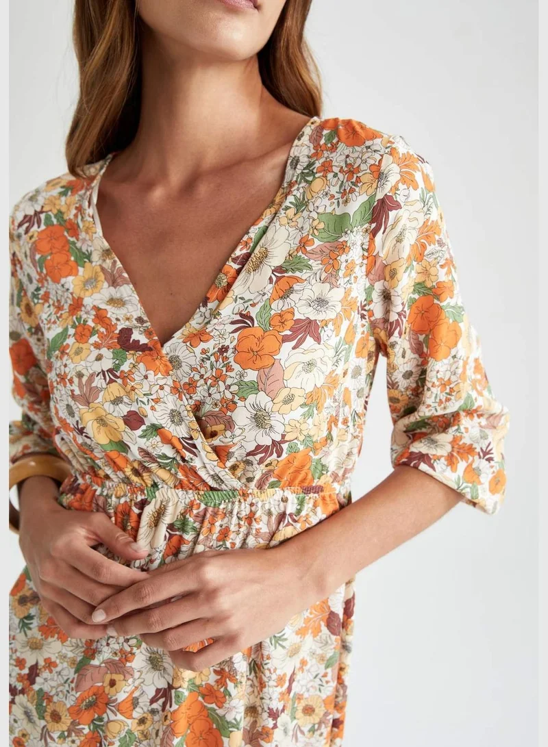 ديفاكتو Regular Fit Half Sleeves Floral Print Maxi Dress
