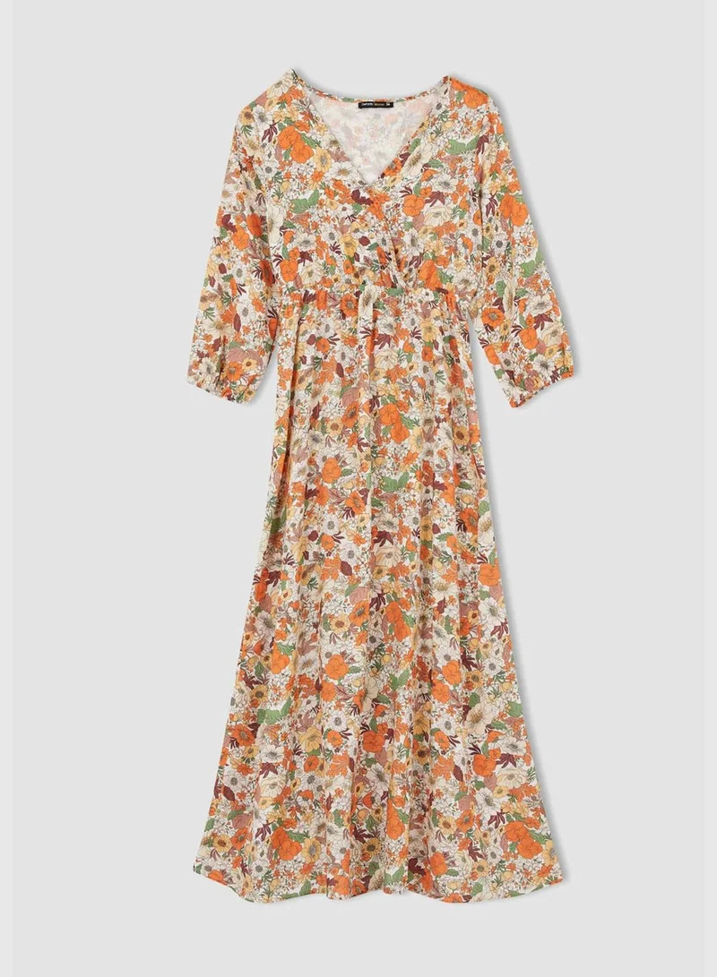 ديفاكتو Regular Fit Half Sleeves Floral Print Maxi Dress