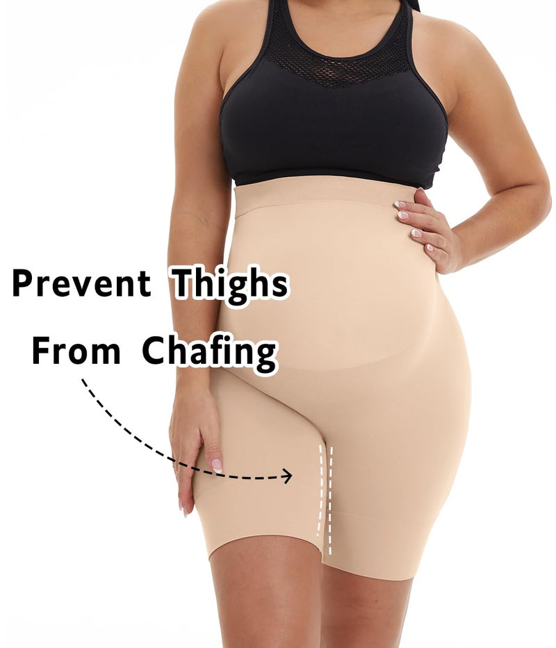 KUNINDOME Seamless Maternity Shapewear, Prevent Thigh Chaffing, Pregnancy Belly Support, S-5XL Nude - Image 3