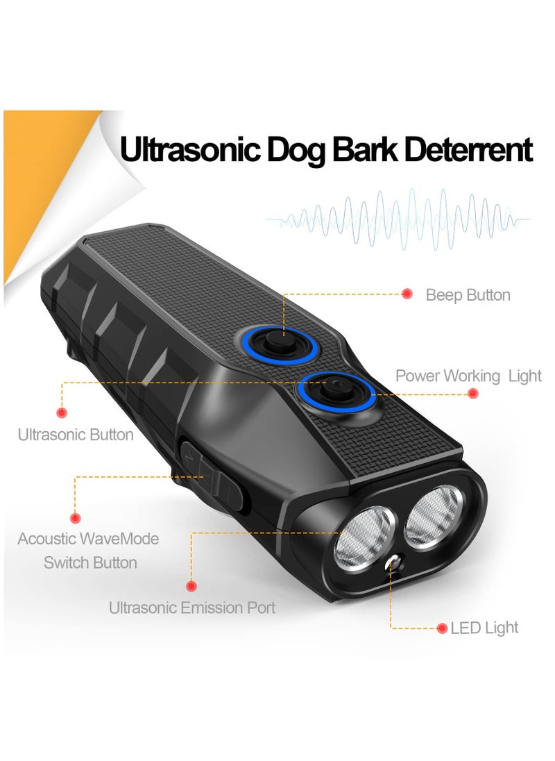 Excefore - Dog Barking Control Devices, Dual Sensor Ultrasonic Dog Barking Deterrent 3 Frequency Dog Trainer Anti Barking Device With LED Flashlight, 16.4 Ft Range Safe For Human And Dog, Rechargeable, Black - Image 1