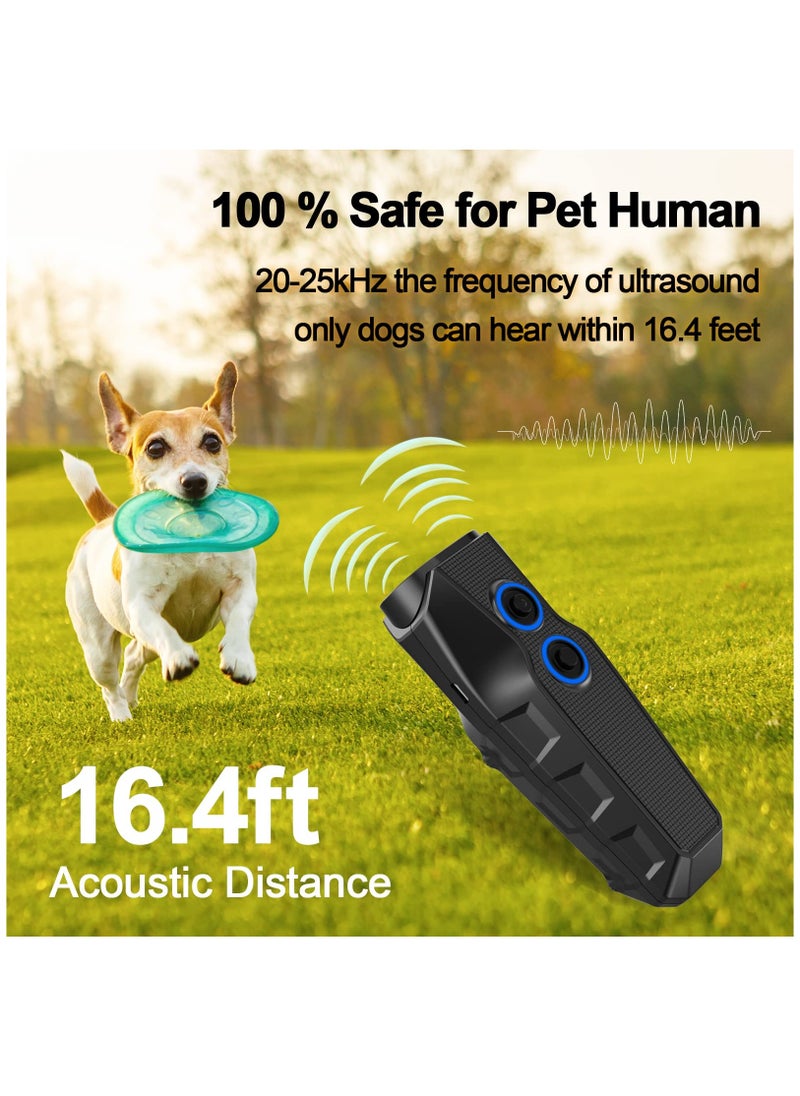 Excefore - Dog Barking Control Devices, Dual Sensor Ultrasonic Dog Barking Deterrent 3 Frequency Dog Trainer Anti Barking Device With LED Flashlight, 16.4 Ft Range Safe For Human And Dog, Rechargeable, Black - Image 1