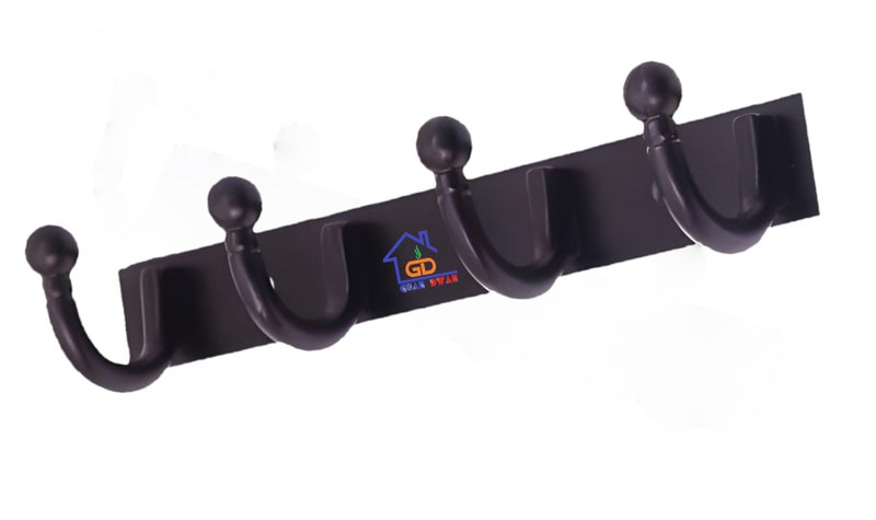 GHAR DWAR Heavy Duty Goli Stainless Steel Cloth Hanger Suitable for Bathroom Bedroom Kitchen Wall Hook Rail Hanging Scarf, Coat,Keys Tie Clothes Towel Door Robe Hanging (Pack of 1, Black 4 Hook) - Image 1