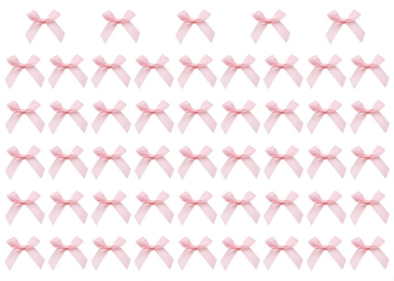 Shapenty Mini Satin Ribbon Bows Flowers Boutique for Sewing Scrapbook Card Making Wedding Christmas Gift Girls Dress Hair Accessories Decoration Crafting 4x4cm50PCS Pink