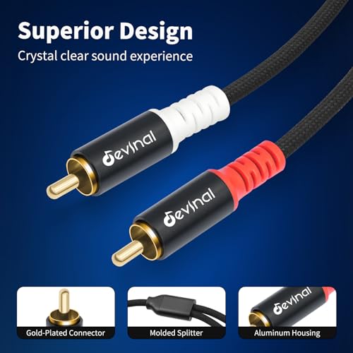 Devinal 10FT RCA Cables, 2RCA to 2RCA Audio Cable, Male Stereo RCA Cord Shielded Braided for Home Theater, HDTV, Amplifiers, Hi-Fi Systems, Car Audio, Speakers - Image 2