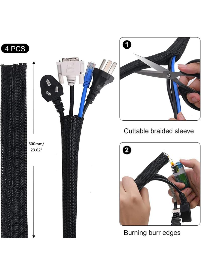 Bluejw 200 Pcs Cable Management Kit Incloud 4 Cable Sleeves 37 Cable Clips 7 Cable Holders 10 Zip Tie Mounts 20 Cable Clip Nails 100 Cable Fastening Ties 20+2 Roll Cable Straps For TV Pc Computer - Image 2