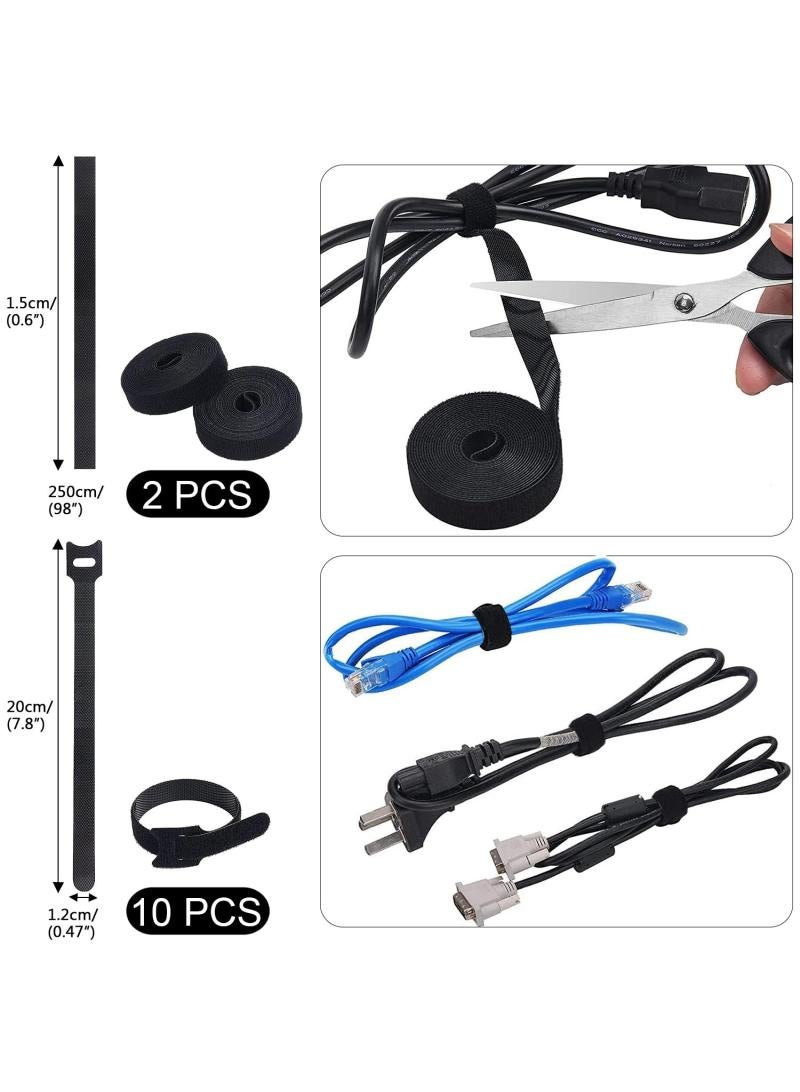 Bluejw 200 Pcs Cable Management Kit Incloud 4 Cable Sleeves 37 Cable Clips 7 Cable Holders 10 Zip Tie Mounts 20 Cable Clip Nails 100 Cable Fastening Ties 20+2 Roll Cable Straps For TV Pc Computer - Image 5