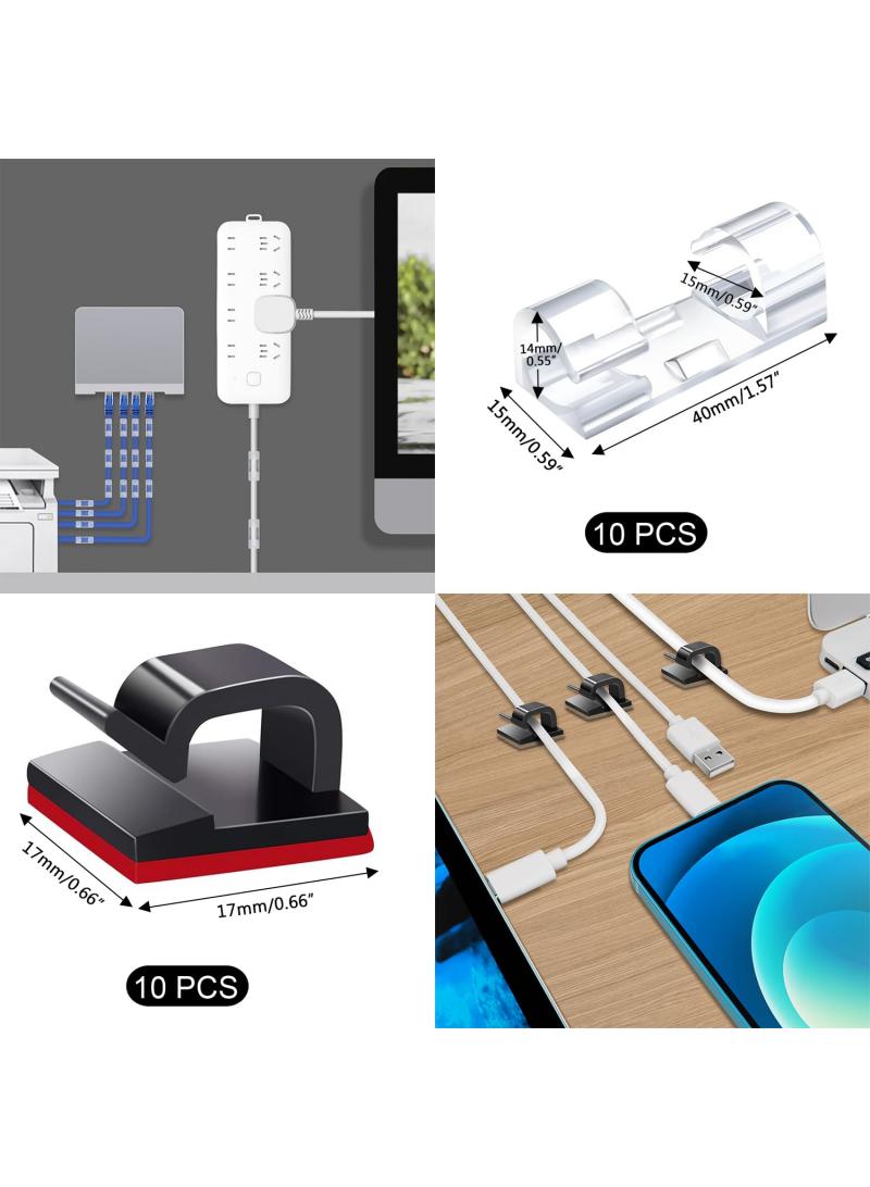 Bluejw 200 Pcs Cable Management Kit Incloud 4 Cable Sleeves 37 Cable Clips 7 Cable Holders 10 Zip Tie Mounts 20 Cable Clip Nails 100 Cable Fastening Ties 20+2 Roll Cable Straps For TV Pc Computer - Image 4