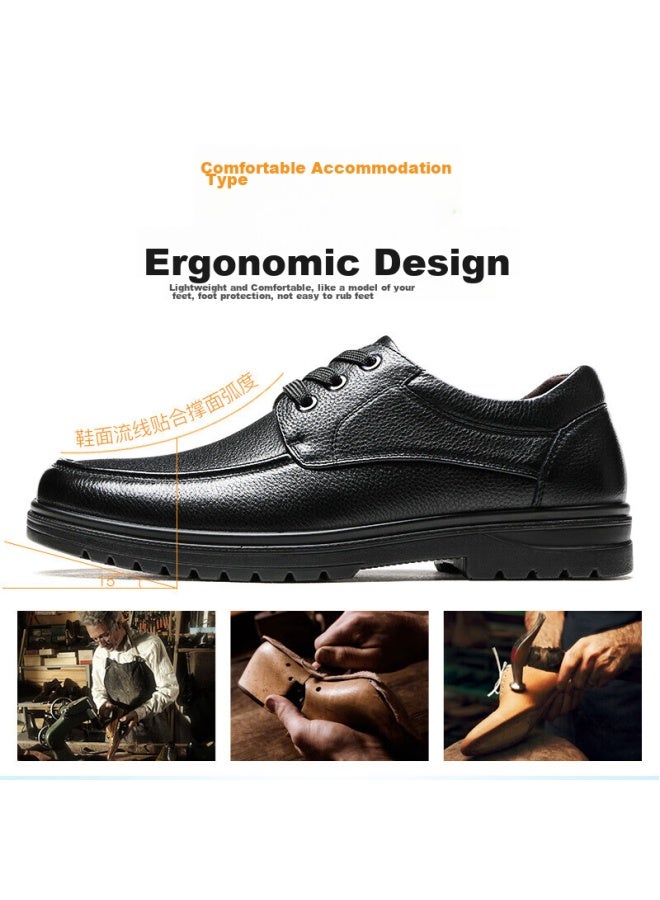 Laorentou Leather Shoes For Men, Top-grain Cowhide, Business Casual Shoes, Lace-up, Wear-resistant, Non-slip, Dad Shoes, Loafers, 510200819, Black, Size 42 - Image 3