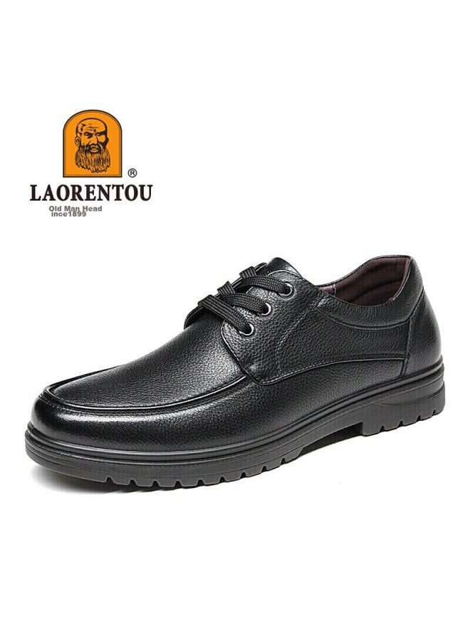 Laorentou Leather Shoes For Men, Top-grain Cowhide, Business Casual Shoes, Lace-up, Wear-resistant, Non-slip, Dad Shoes, Loafers, 510200819, Black, Size 42 - Image 5