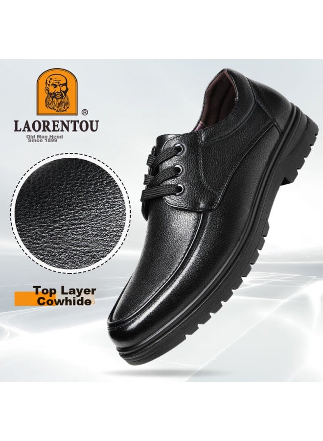 Laorentou Leather Shoes For Men, Top-grain Cowhide, Business Casual Shoes, Lace-up, Wear-resistant, Non-slip, Dad Shoes, Loafers, 510200819, Black, Size 42 - Image 2