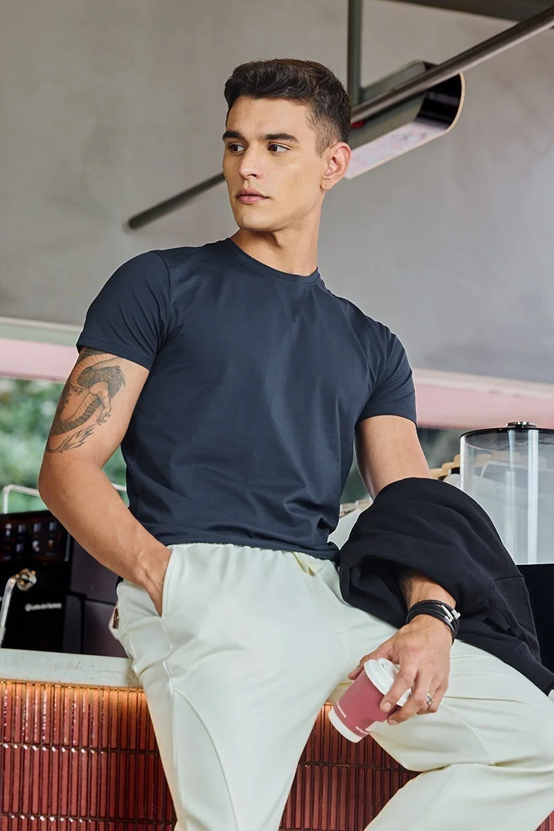 SNITCH Slim Fit Stretch Core Lab Navy T-Shirt