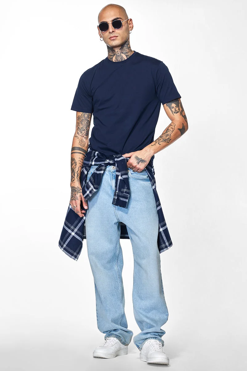 SNITCH Navy Slim Fit Stretch Core Lab Navy T-Shirt for Men | Best Price UAE
