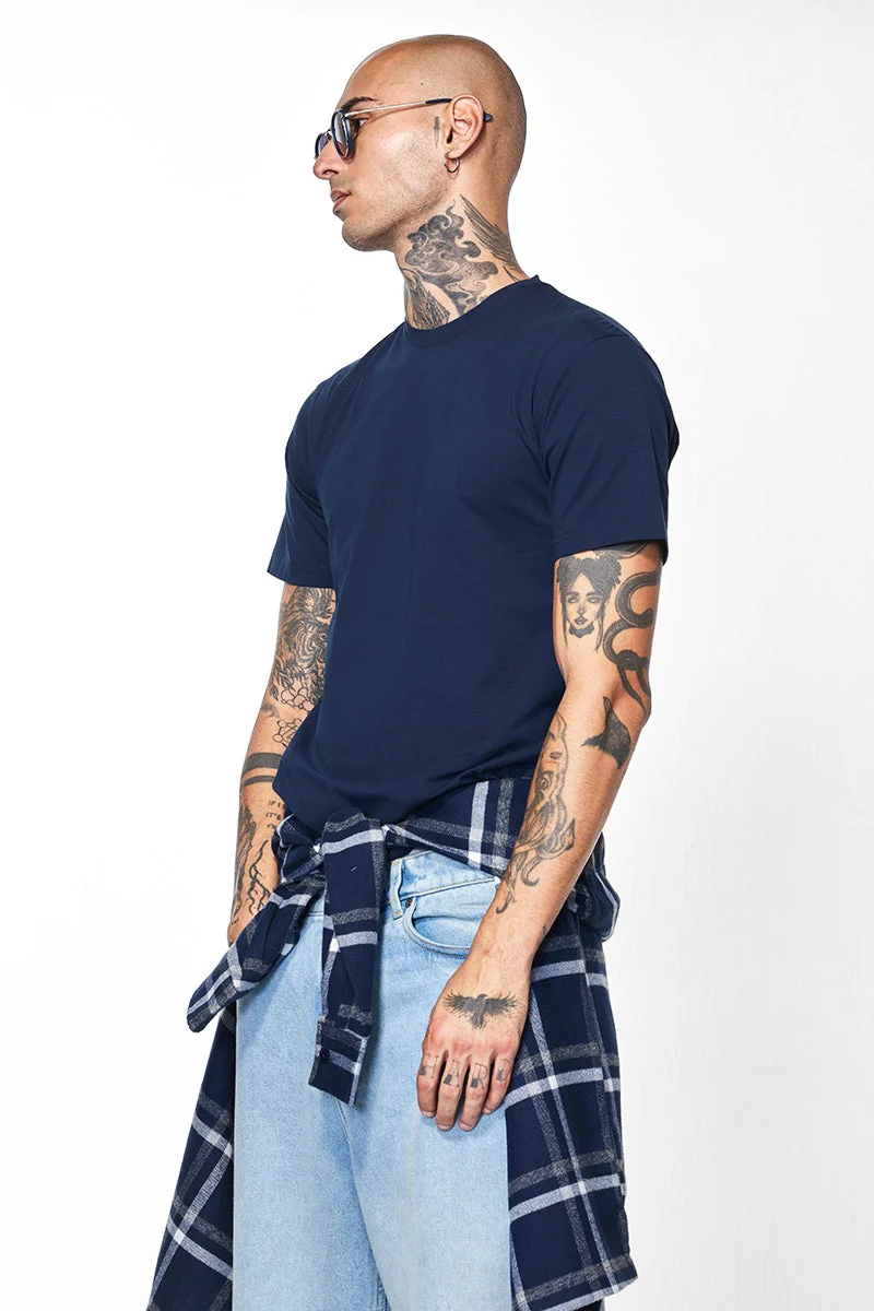 SNITCH Navy Slim Fit Stretch Core Lab Navy T-Shirt for Men | Best Price UAE