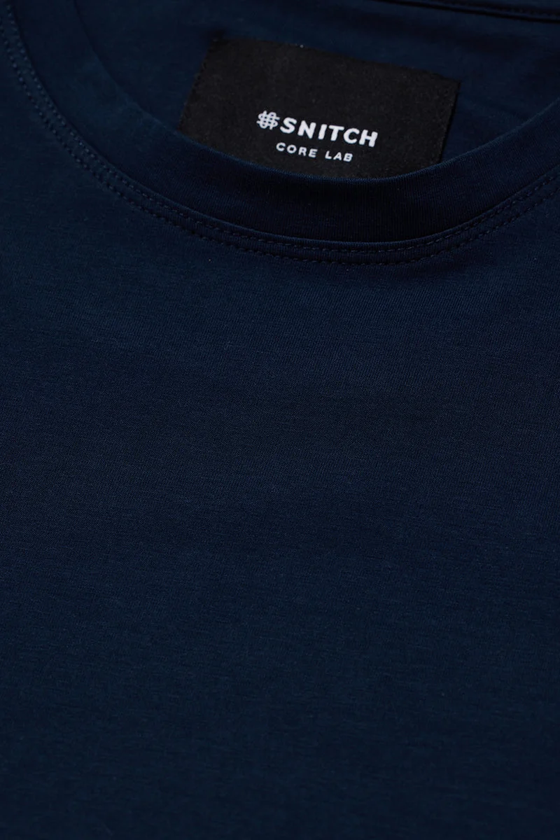 SNITCH Navy Slim Fit Stretch Core Lab Navy T-Shirt for Men | Best Price UAE
