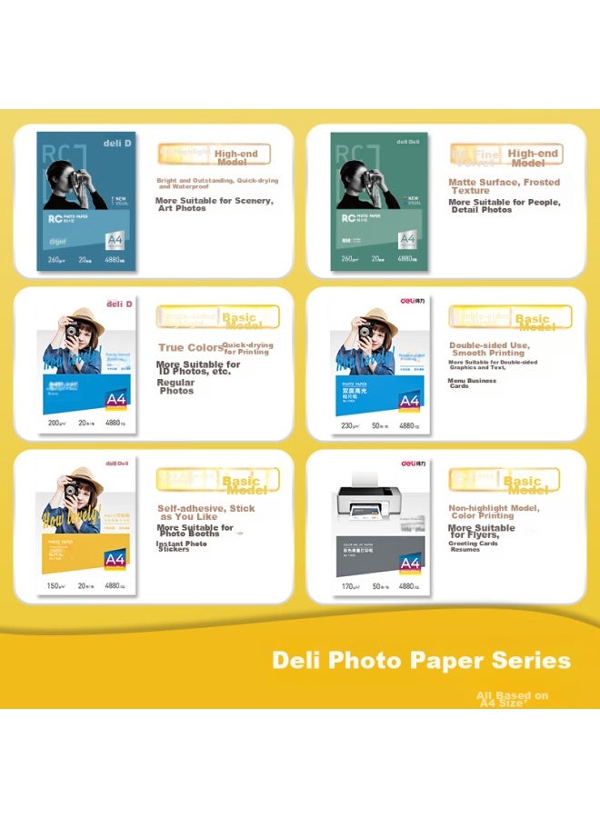 Deli Deli 4r (6 Inch) 150g High Gloss Photo Paper With Adhesive Backing, Sticky Photo Printing Paper, 50 Sheets/box, 11829 - Image 1