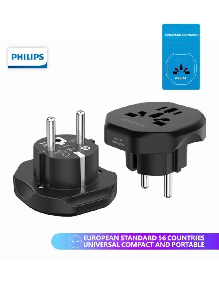 Philips European Standard to Multi-Country Travel Adapter SPB1002A - Universal Power Converter for 56 Countries including Europe, South Korea, Russia, etc. BLACK E - Image 2