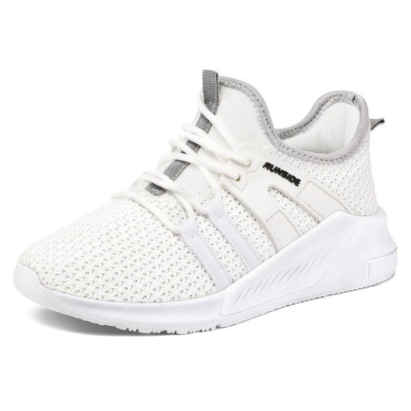RUNSIDE Boys Girls Tennis Shoes Kids Lightweight Breathable Sneakers Lace-up Running Athletic Shoes for Toddler/Little Kid/Big Kid White - Image 1